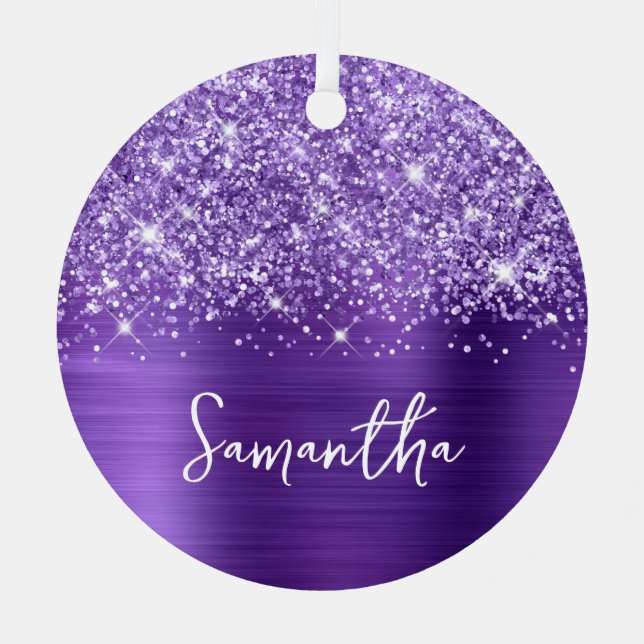 Glittery Purple Amethyst Glam Name Metal Tree Decoration (Front)