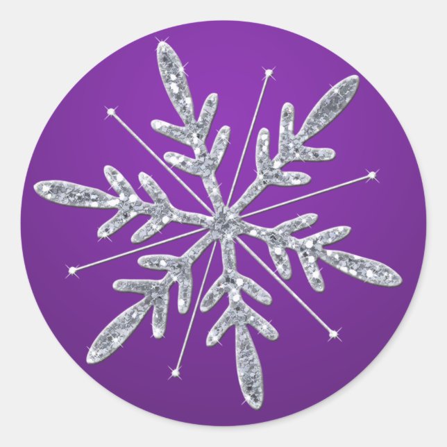 Glittery Purple and Silver Snowflake Sticker (Front)