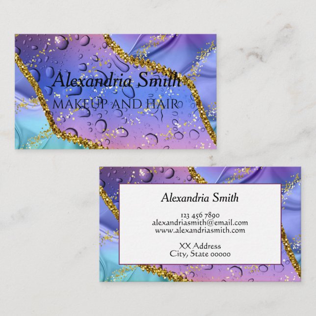 Glittery Purple, Aqua Blue and Emerald Green Ombre Business Card (Front/Back)