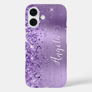 Glittery Purple Foil Girly Name iPhone 16 Case