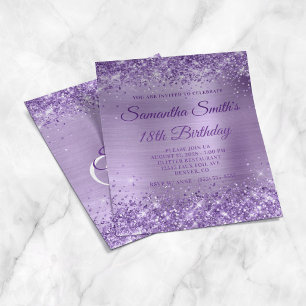 Glittery Purple Foil Monogram 18th Birthday Invite Flyer