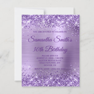 Glittery Purple Foil Monogram 30th Birthday Invite