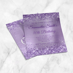 Glittery Purple Foil Monogram 30th Birthday Invite Flyer