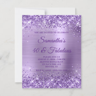 Glittery Purple Foil Monogram 40 & Fabulous Invite