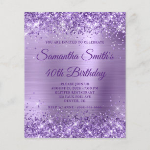 Glittery Purple Foil Monogram 40th Birthday Invite Flyer