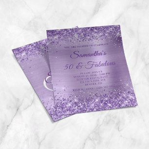 Glittery Purple Foil Monogram 50 & Fabulous Invite Flyer