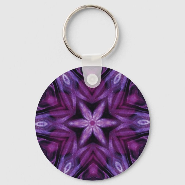 Glittery Purple Kaleidoscope Hearts Gradient Key Ring (Front)