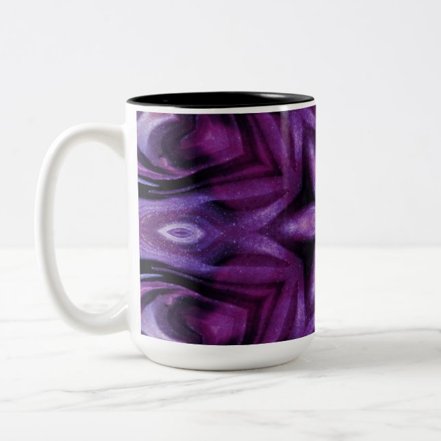 Glittery Purple Kaleidoscope Hearts Gradient Two-Tone Coffee Mug (Left)
