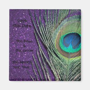 Glittery Purple Peacock Wedding Magnets