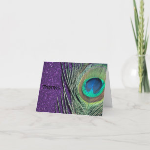 Glittery Purple Peacock Wedding Thank You Cards