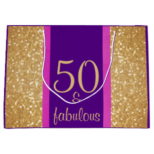 Glittery Purple & Pink 50 & Fabulous 50th Birthday Large Gift Bag