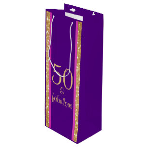 Glittery Purple Pink 50 & Fabulous 50th Birthday Wine Gift Bag