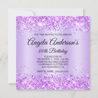 Glittery Purple Shimmer Diamond Seahorse Birthday Invitation