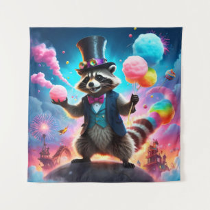 Glittery Racoon and Dragon Carnival Tapestry