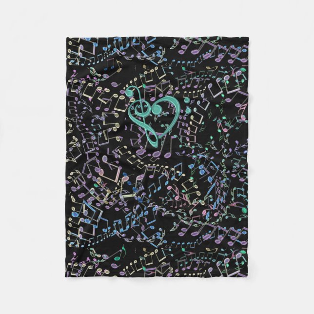 Glittery Rainbow Musical Notes Music Lover Throw Fleece Blanket (Front)