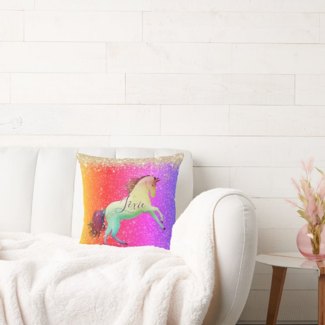 Glittery Rainbow Unicorn  Cushion (Couch)