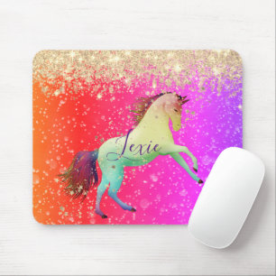 Glittery Rainbow Unicorn  Personalised Mouse Mat