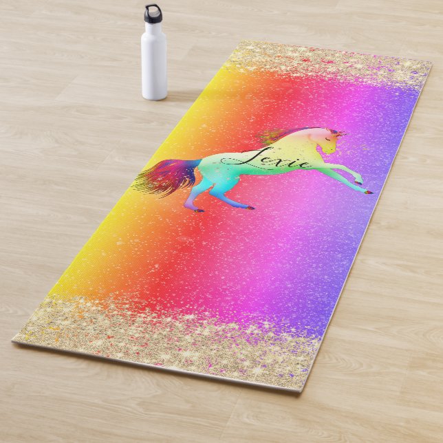 Glittery Rainbow Unicorn Personalised Yoga Mat (In Situ)