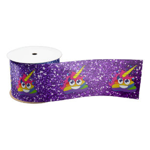 Glittery Rainbow Unicorn Poop Emoji Ribbon Satin Ribbon