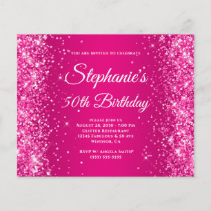 Glittery Raspberry Hot Pink Ombre 50th Birthday Flyer