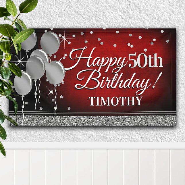 Glittery Red and Silver Happy Birthday Banner (Creator Uploaded)