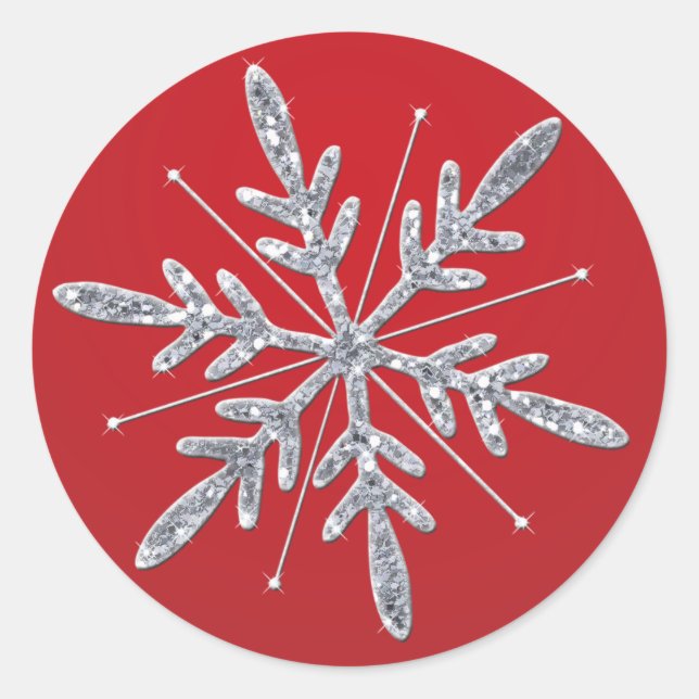 Glittery Red and Silver Snowflake Sticker (Front)