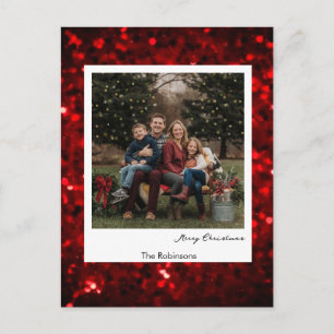 Glittery Red Background Polaroid Photo Christmas  Postcard