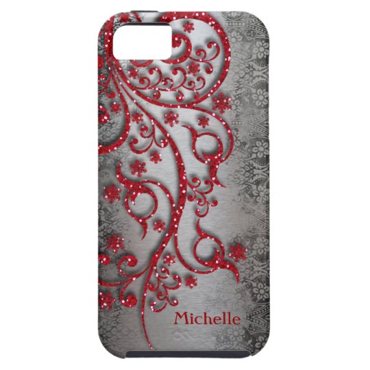 Glittery Red Black Silver Personalised iPhone 5 Case