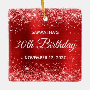 Glittery Red Foil 30th Birthday Ceramic Ornament