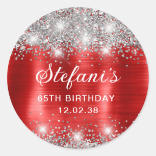 Glittery Red Foil 65th Birthday Classic Classic Round Sticker