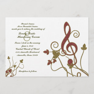 Glittery Red Gold White Music Wedding Invitation