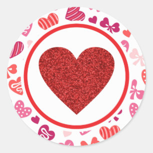 Glittery Red Heart Valentines Day Classic Round Sticker