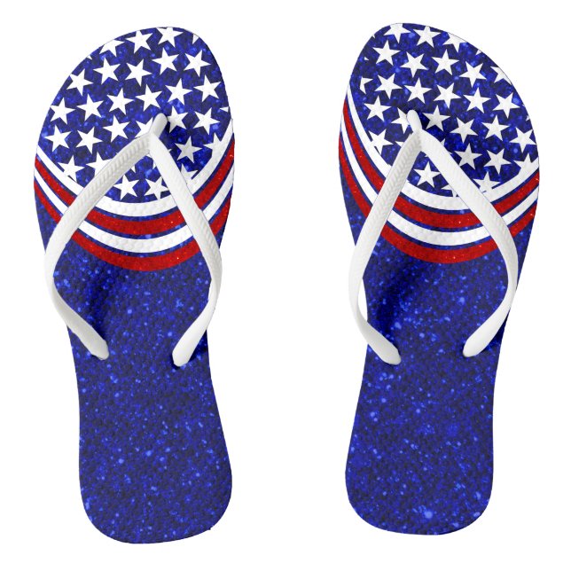 Glittery Red White and Blue Stars Stripes Flip Flops (Footbed)