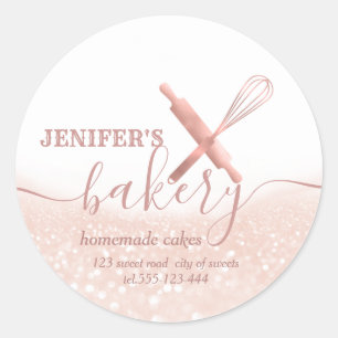 Glittery  rolling pin & whisk chef script bakery classic round sticker