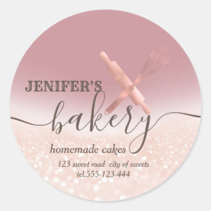 Glittery  rolling pin & whisk chef script bakery classic round sticker