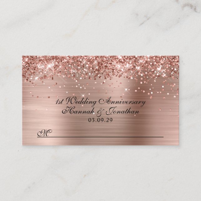 Glittery Rose Gold 1st Wedding Anniversary Place Card (Front)