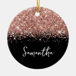 Glittery Rose Gold and Black Glam Name Ceramic Tree Decoration