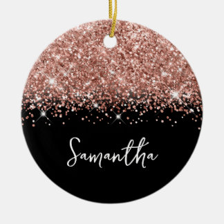 Glittery Rose Gold and Black Glam Name Ceramic Tree Decoration