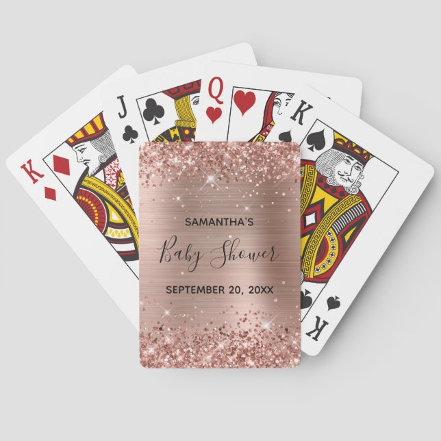 Glittery Rose Gold Baby Shower Favour Playing Cards (Back)