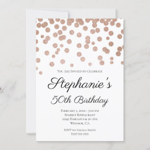 Glittery Rose Gold Confetti Elegant 50th Birthday Invitation