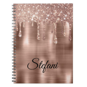 Glittery Rose Gold Drips Two Name Place Cards Notebook