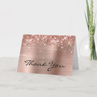 Glittery Rose Gold Elegant 60th Birthday Thank You Card