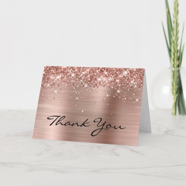 Glittery Rose Gold Elegant 60th Birthday Thank You Card (Front)