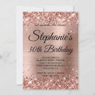 Glittery Rose Gold Fancy Monogram 30th Birthday Invitation
