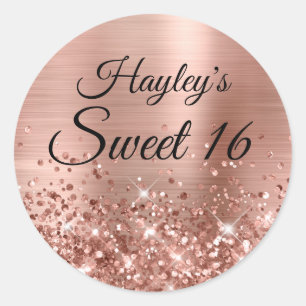 Glittery Rose Gold Faux Foil Sweet 16 Classic Round Sticker