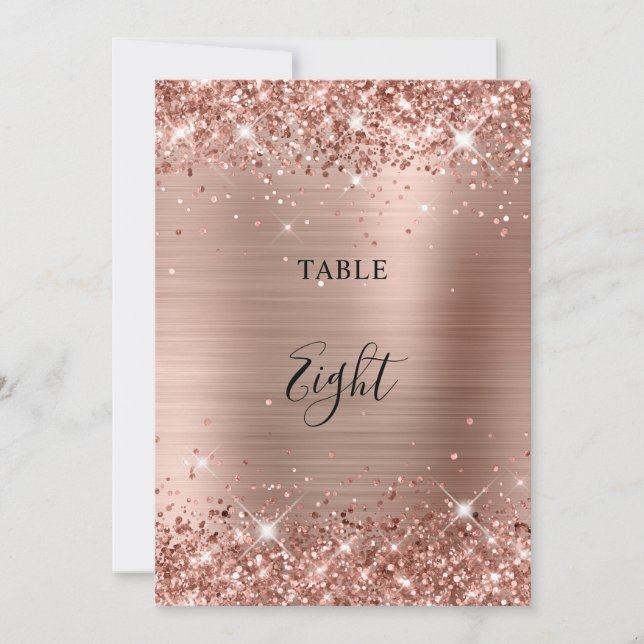 Glittery Rose Gold Faux Foil Table Number 5x7 Card (Front)
