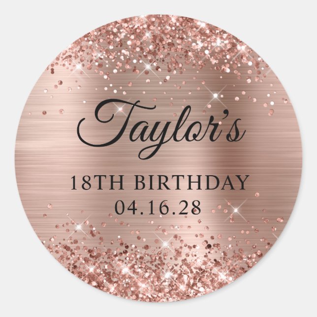 Glittery Rose Gold Foil 18th Birthday Classic Round Sticker (Front)