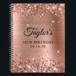 Glittery Rose Gold Foil 18th Birthday Notebook<br><div class="desc">Create your own 18th birthday party design on a blank notebook. Girly faux sparkly rose gold glitter on the top and bottom edge, over a faux pink blush rose gold brushed metal style ombre foil. Customise the font styles to create your own guest book her special celebration. A classic elegant...</div>
