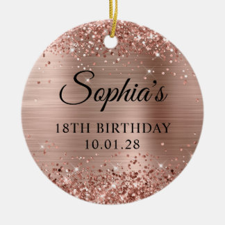 Glittery Rose Gold Foil 18th Birthday Photo Ceramic Tree Decoration