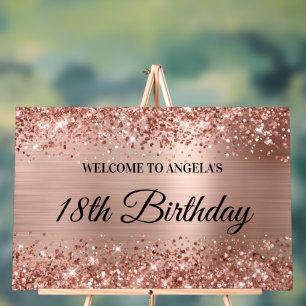 Glittery Rose Gold Foil 18th Birthday Welcome Acrylic Sign